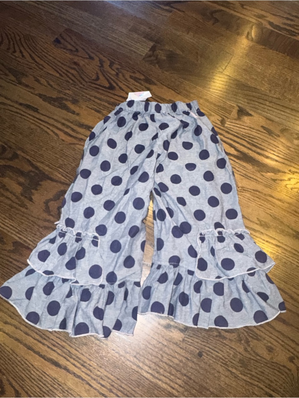 Girls Polka Dot Ruffle Hem Pants - Navy/Gray